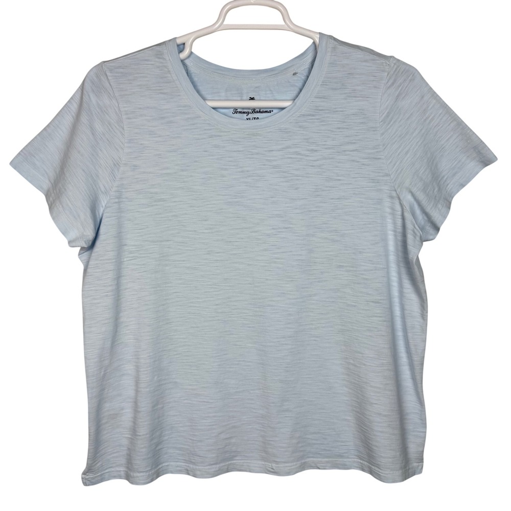 Tommy Bahama Slub Knit Cotton T-Shirt Womens XL Powder Blue Coastal Minimalist